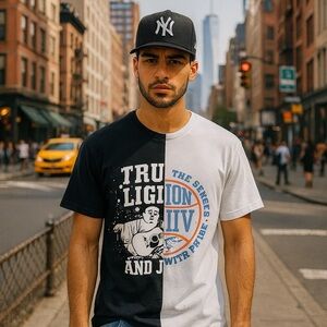 True Religion Half Split Logo Graphic Tee Mens Medium Urban Street Preppy Shirt